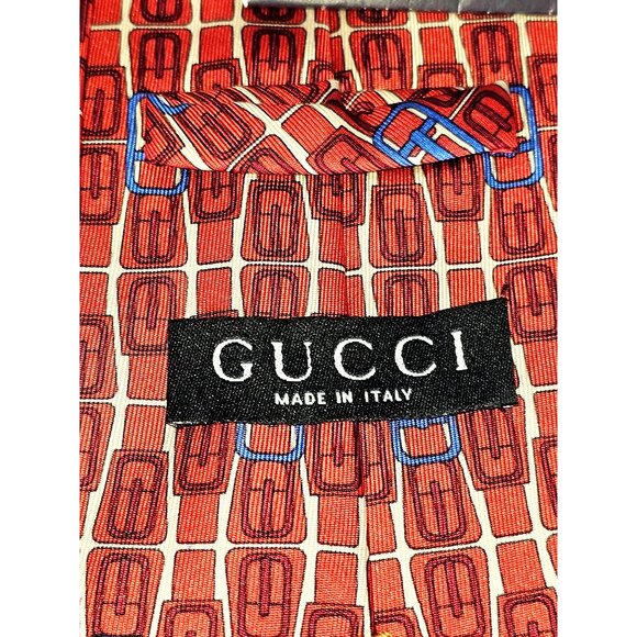 Gucci Men's Red & Blue Print Geometric 100% Silk Tie Made in Italy 247 - Picture 5 of 12